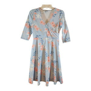 Asos floral print mini dress sz 4 blue faux wrap top